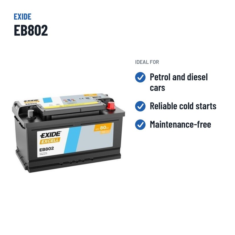 Batteria auto Exide EB802 12V 80Ah 700A – usi consigliati