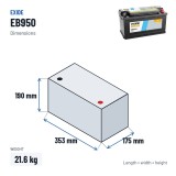 Batería de coche Exide EB950 12V 95Ah 800A – medidas 353 × 175 × 190 mm