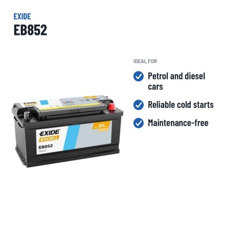 Batteria auto Exide EB852 12V 85Ah 760A – usi consigliati
