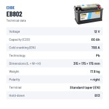Bateria de carro Exide EB802 12V 80Ah 700A – ficha técnica