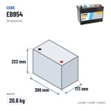 Bateria de carro Exide EB954 12V 95Ah 760A – medidas 306 × 173 × 222 mm