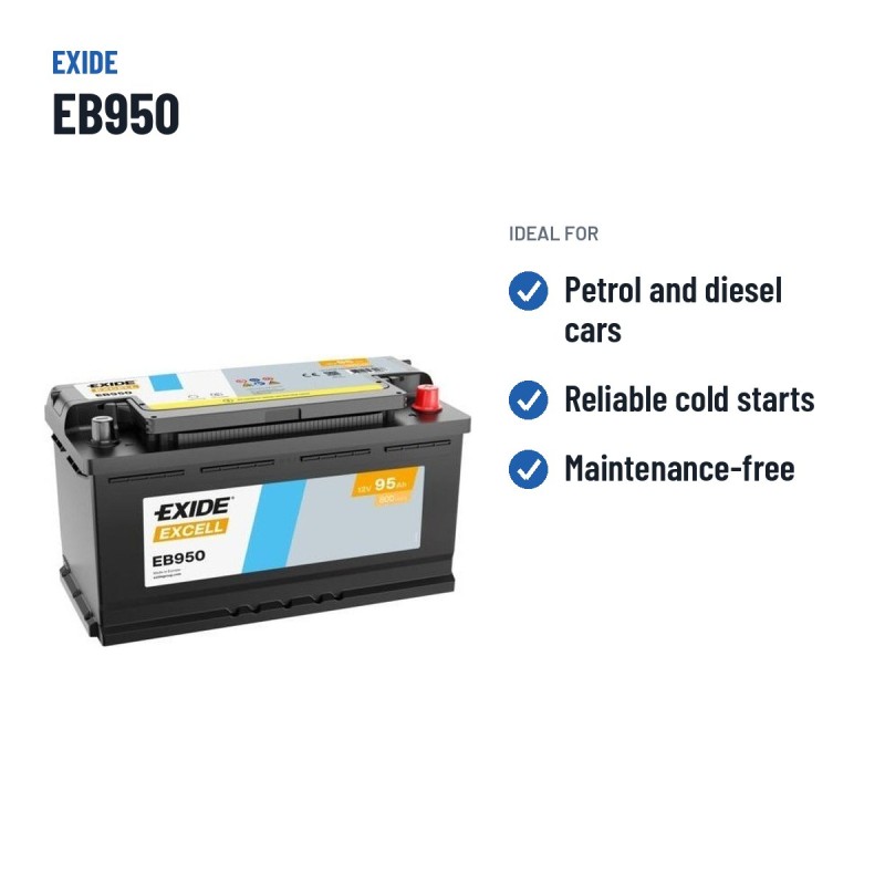 Batería de coche Exide EB950 12V 95Ah 800A – usos recomendados