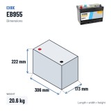 Batterie voiture Exide EB955 12V 95Ah 760A – dimensions 306 × 173 × 222 mm