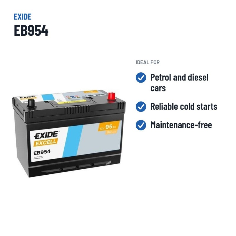 Batteria auto Exide EB954 12V 95Ah 760A – usi consigliati