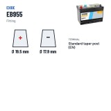 Car battery Exide EB955 12V 95Ah 760A – terminal and hold-down