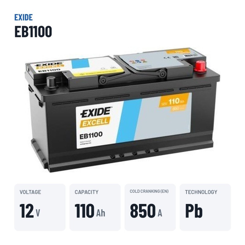 Bateria de carro Exide EB1100 12V 110Ah 850A – dados principais
