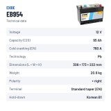 Bateria de carro Exide EB954 12V 95Ah 760A – ficha técnica