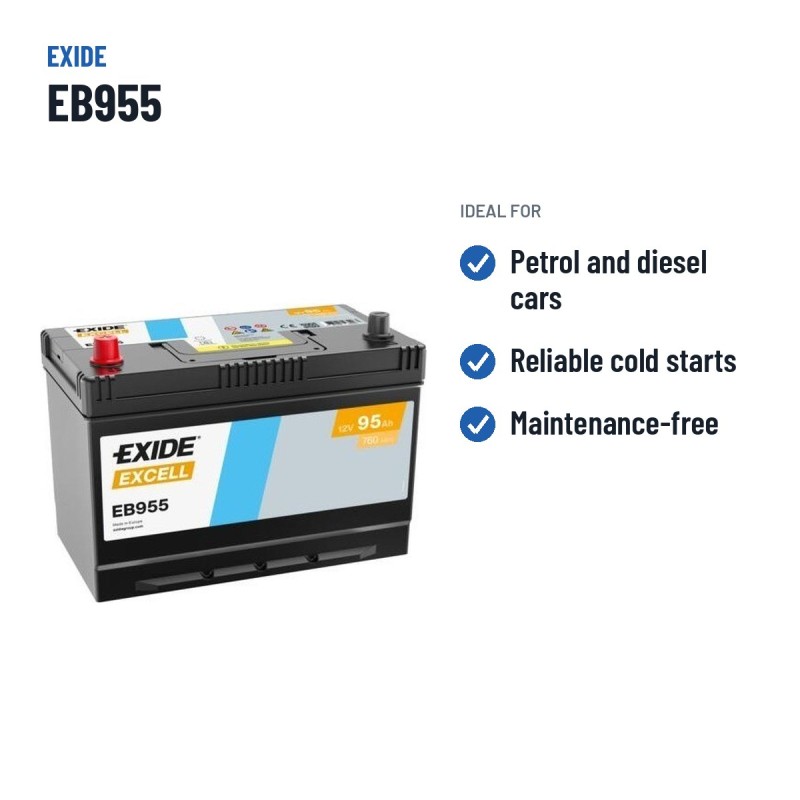 Batterie voiture Exide EB955 12V 95Ah 760A – utilisations recommandées