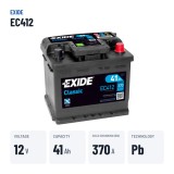 Car battery Exide EC412 12V 41Ah 370A | baterias.com