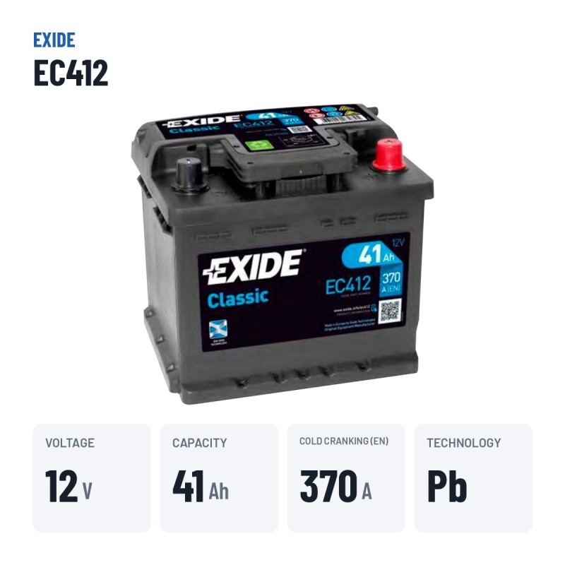 Car battery Exide EC412 12V 41Ah 370A | baterias.com