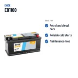 Car battery Exide EB1100 12V 110Ah 850A – recommended uses