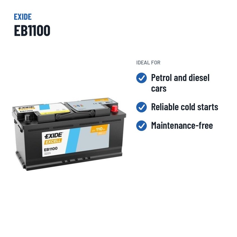Car battery Exide EB1100 12V 110Ah 850A – recommended uses
