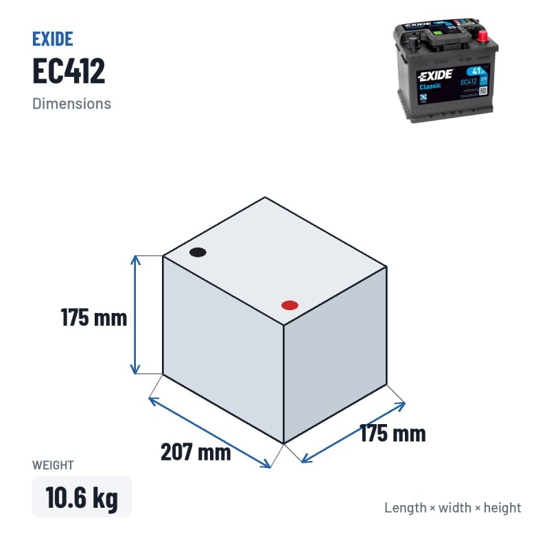 Car battery Exide EC412 12V 41Ah 370A | baterias.com
