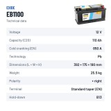 Batteria auto Exide EB1100 12V 110Ah 850A – scheda tecnica