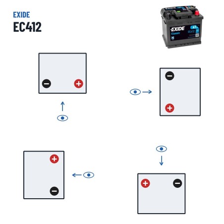 Batería de coche Exide EC412 12V 41Ah 370A – polaridad (esquema 0, + derecha)