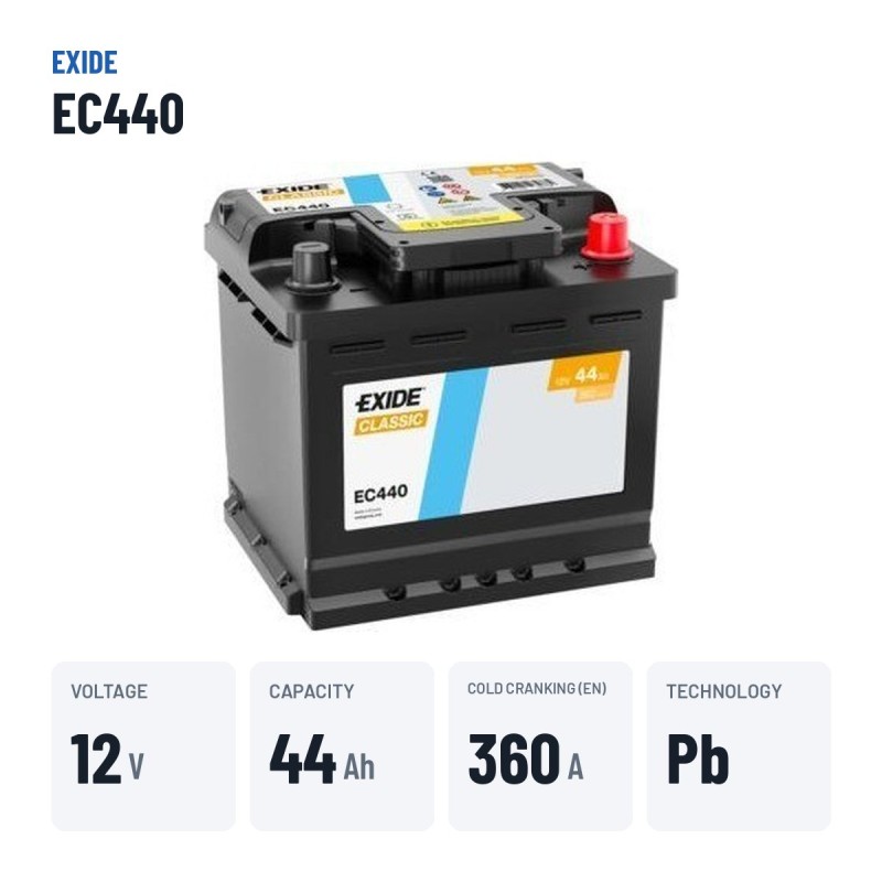Autobatterie Exide EC440 12V 44Ah 360A – wichtigste Daten
