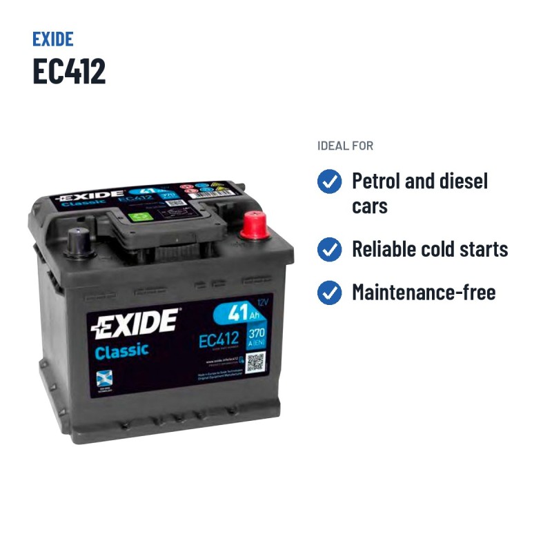 Car battery Exide EC412 12V 41Ah 370A | baterias.com