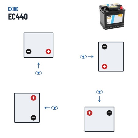 Car battery Exide EC440 12V 44Ah 360A – polarity (layout 0, + right)