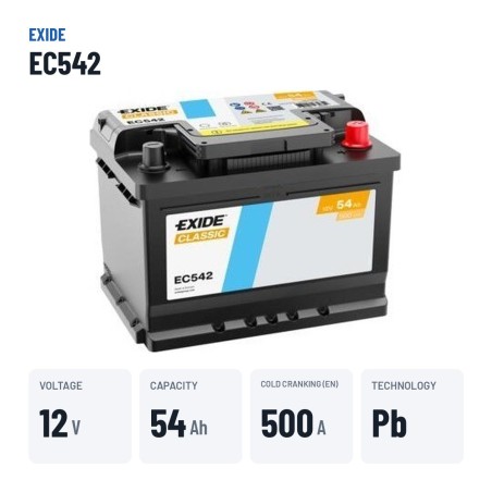 Batteria auto Exide EC542 12V 54Ah 500A | baterias.com