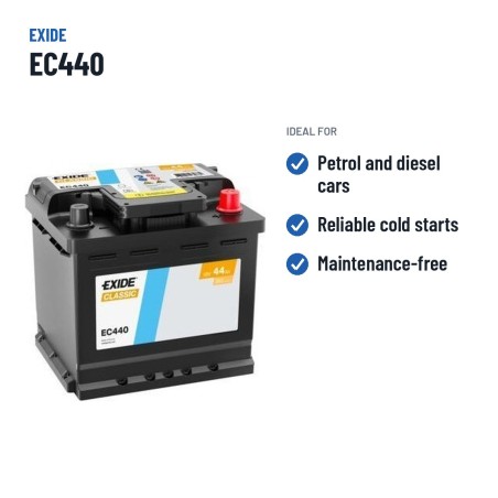 Car battery Exide EC440 12V 44Ah 360A – recommended uses
