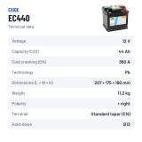 Car battery Exide EC440 12V 44Ah 360A – technical data