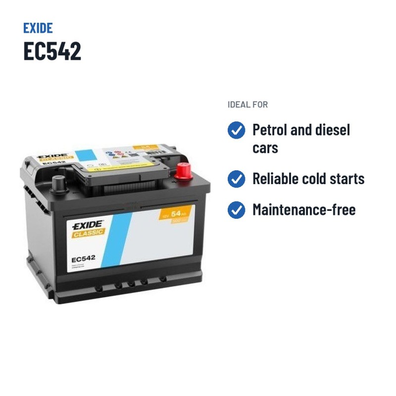 Batteria auto Exide EC542 12V 54Ah 500A | baterias.com