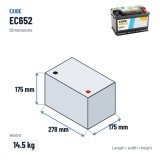 Batería de coche Exide EC652 12V 65Ah 540A – medidas 278 × 175 × 175 mm