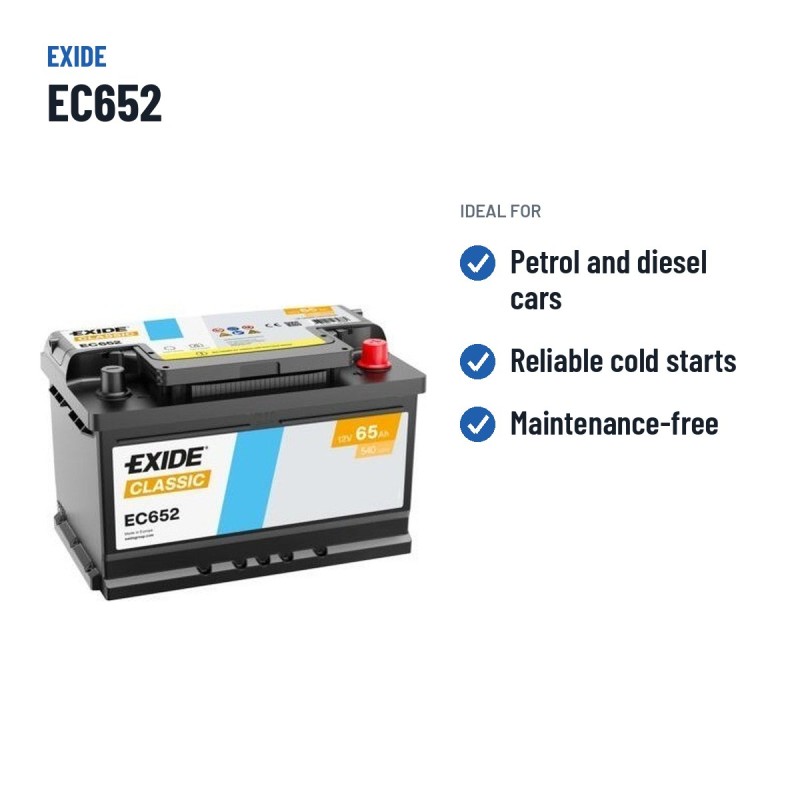 Batería de coche Exide EC652 12V 65Ah 540A – usos recomendados