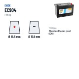 Car battery Exide EC904 12V 90Ah 680A – terminal and hold-down