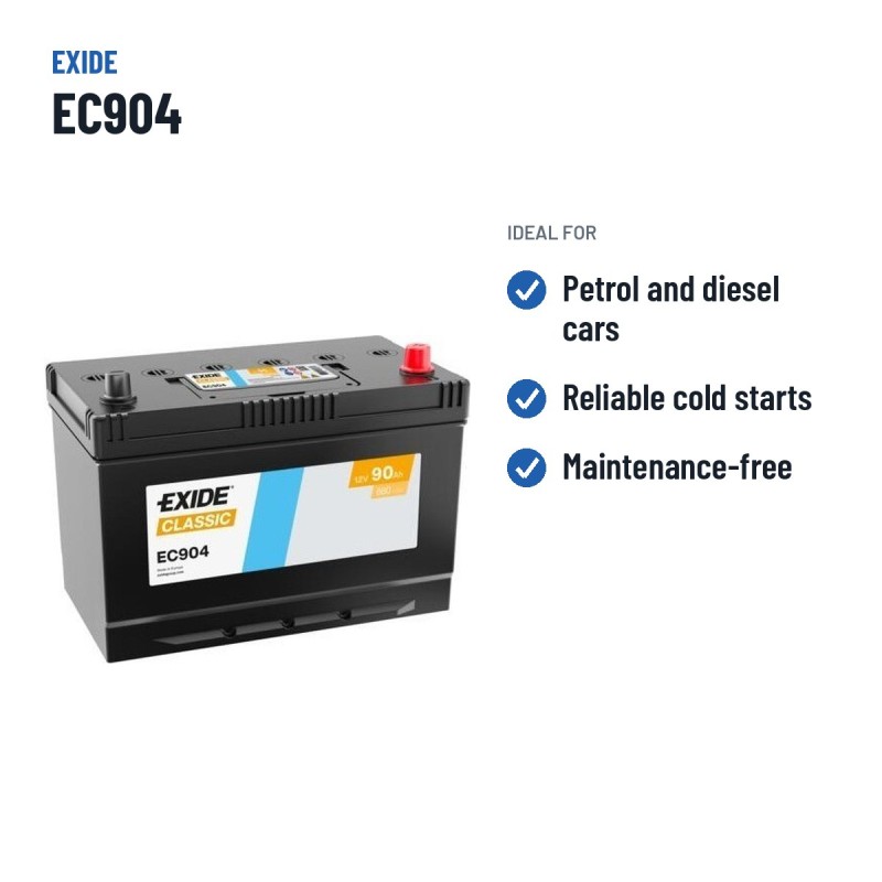 Car battery Exide EC904 12V 90Ah 680A – recommended uses