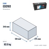 Batería de camión Exide ED2103 12V 210Ah 1030A GEL – medidas 518 × 274 × 240 mm