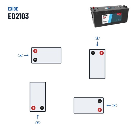 Batería de camión Exide ED2103 12V 210Ah 1030A GEL – polaridad (esquema 3)