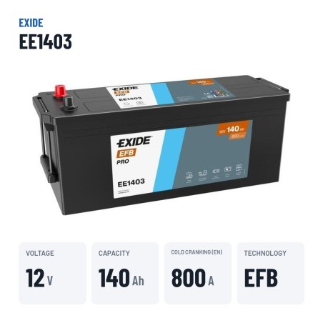 Batterie camion Exide EE1403 12V 140Ah 800A EFB – caractéristiques clés