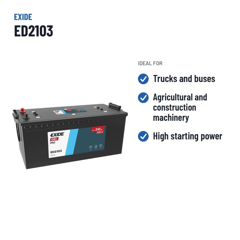Batería de camión Exide ED2103 12V 210Ah 1030A GEL – usos recomendados