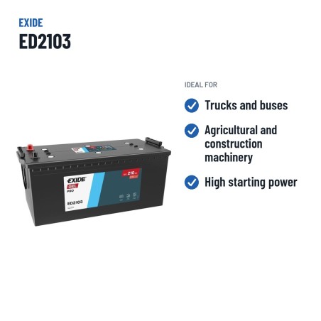 Batería de camión Exide ED2103 12V 210Ah 1030A GEL – usos recomendados
