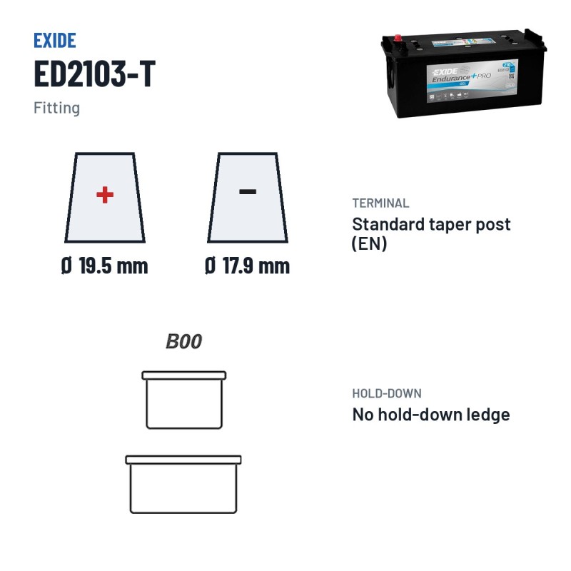 Batteria camion Exide ED2103-T 12V 210Ah 800A GEL | baterias.com