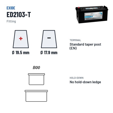 Batteria camion Exide ED2103-T 12V 210Ah 800A GEL | baterias.com
