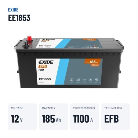 Batterie camion Exide EE1853 12V 185Ah 1100A EFB – caractéristiques clés