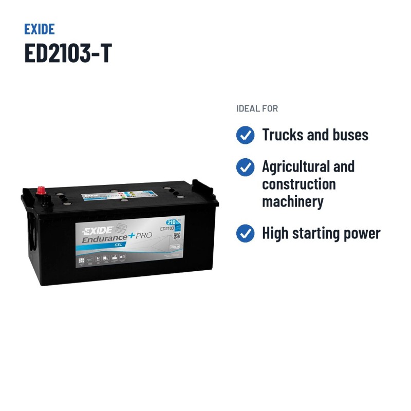 Bateria de camião Exide ED2103-T 12V 210Ah 800A GEL – utilizações recomendadas