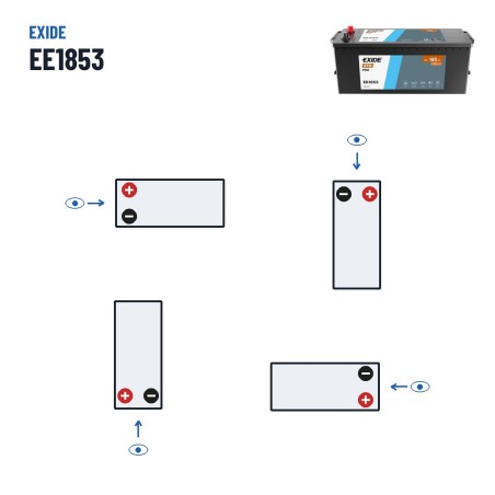 Batterie camion Exide EE1853 12V 185Ah 1100A EFB – polarité (schéma 3)