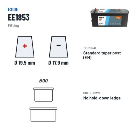 Batterie camion Exide EE1853 12V 185Ah 1100A EFB – bornes et fixation