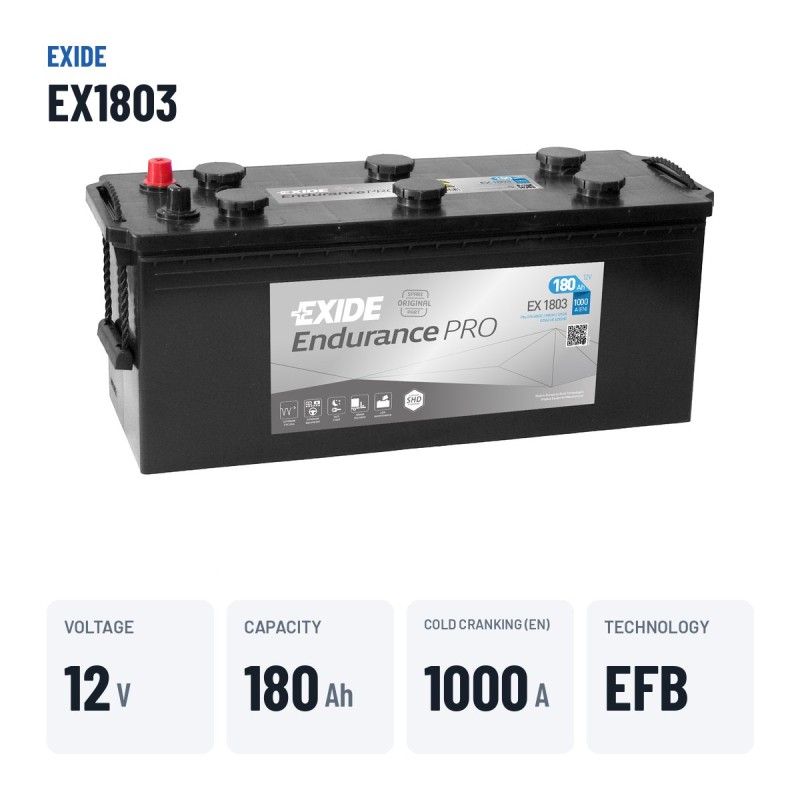 Truck battery Exide EX1803 12V 180Ah 1000A EFB – key specs