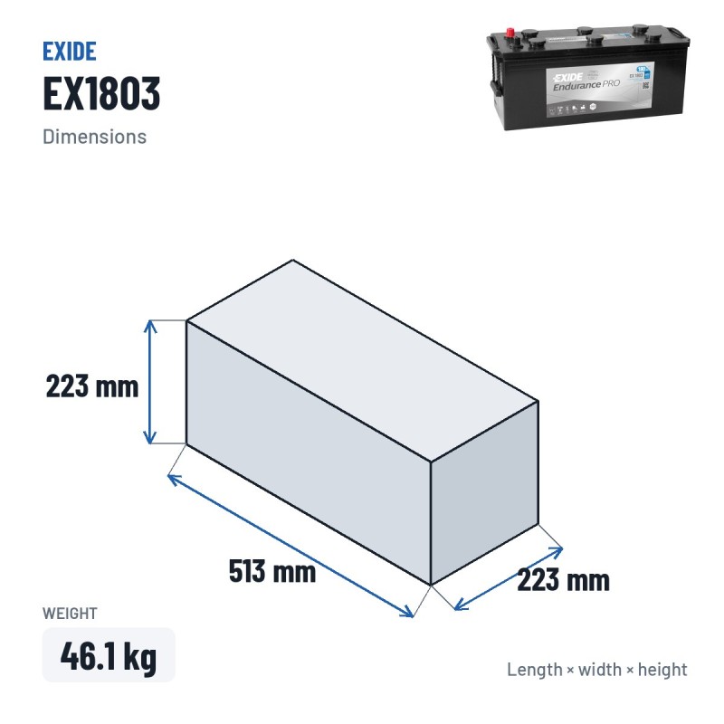 Truck battery Exide EX1803 12V 180Ah 1000A EFB – dimensions 513 × 223 × 223 mm