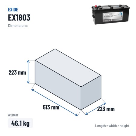 Truck battery Exide EX1803 12V 180Ah 1000A EFB – dimensions 513 × 223 × 223 mm