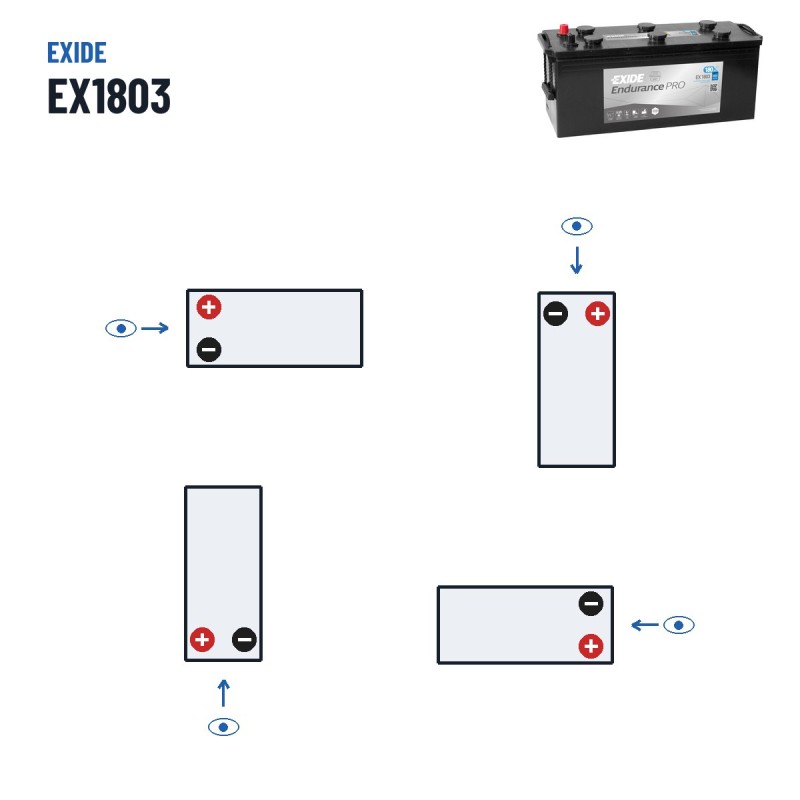 Truck battery Exide EX1803 12V 180Ah 1000A EFB – polarity (layout 3)