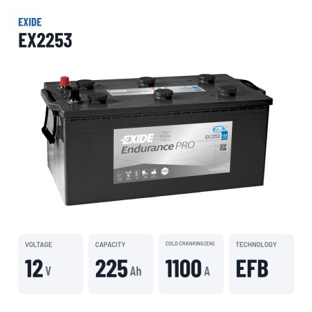 Truck battery Exide EX2253 12V 225Ah 1100A EFB – key specs