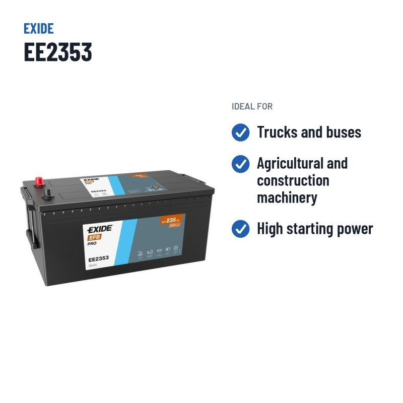Batería de camión Exide EE2353 12V 235Ah 1200A EFB – usos recomendados