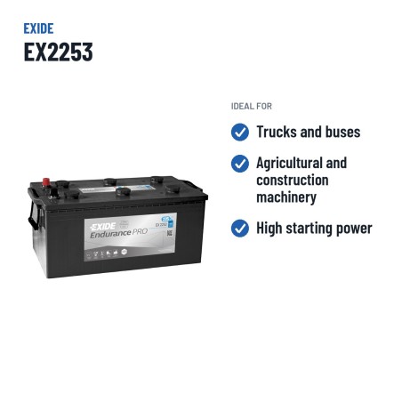 Bateria de camião Exide EX2253 12V 225Ah 1100A EFB – utilizações recomendadas