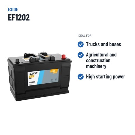 Bateria de camião Exide EF1202 12V 120Ah 870A – utilizações recomendadas
