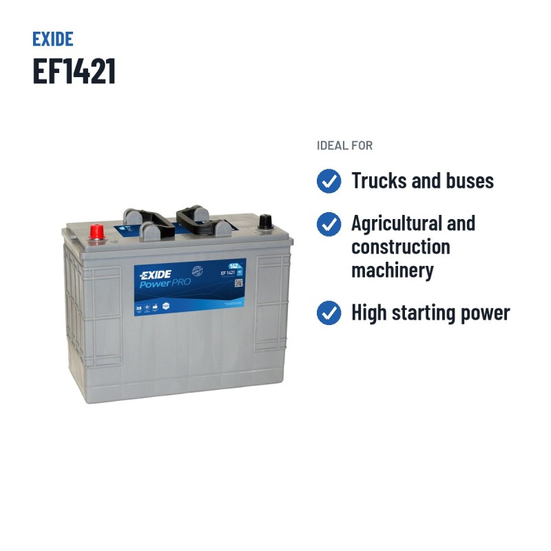 Bateria de camião Exide EF1421 12V 142Ah 850A – utilizações recomendadas